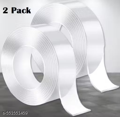 2 Pack Multipurpose Double Sided Tape Heavy Duty - Adhesive Silicone Tape, Heat Resistant, Multi-Functional, Removable, Washable, Reusable Anti-Slip Gel Nano Grip Tape 3 Meter