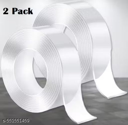 2 Pack Multipurpose Double Sided Tape Heavy Duty - Adhesive Silicone Tape, Heat Resistant, Multi-Functional, Removable, Washable, Reusable Anti-Slip Gel Nano Grip Tape 3 Meter