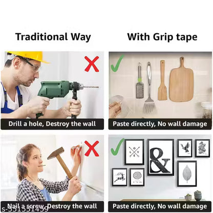 2 Pack Multipurpose Double Sided Tape Heavy Duty - Adhesive Silicone Tape, Heat Resistant, Multi-Functional, Removable, Washable, Reusable Anti-Slip Gel Nano Grip Tape 3 Meter